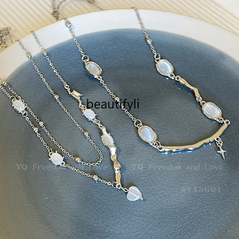 

Natural Opal Double-Layer Necklace Female Sweet Cool Light Luxury Niche Gift for Girlfriend Clavicle Necklace Accessories