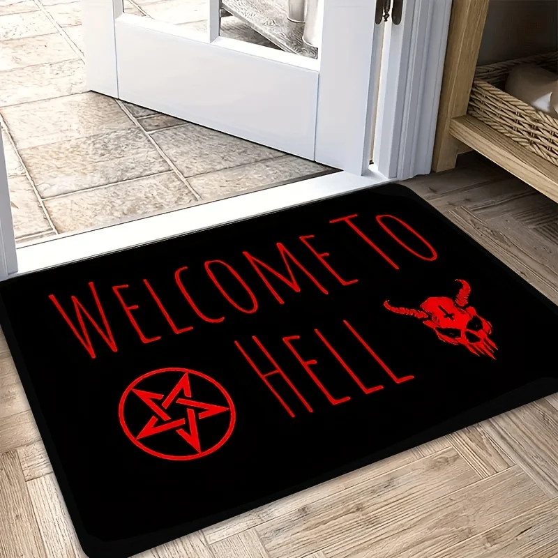 Welcome To Hell Doormat Pentagram Demon Skull Print Entrance Rug Indoor Porch Front Door Gothic Home Decor Floor Mat