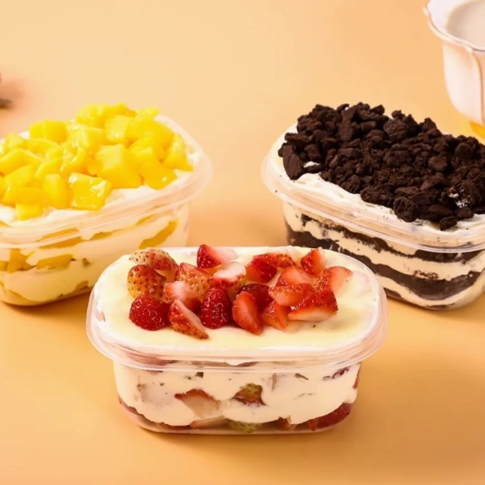 

50pcs Clear Dessert Container with Lid 500/280ML Cake Container Cake Packing Box Portable Individually Packaged