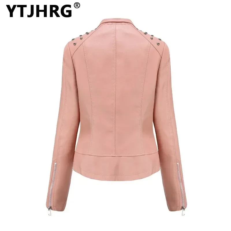 YTJHRG-abrigos con remaches para mujer, chaquetas de cuero PU con cremallera, Tops de motorista con bolsillo, primavera y otoño, novedad de 2024