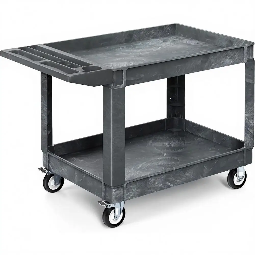 

Heavy-Duty Plastic Utility Cart with 550 lbs Capacity, 45 x 25, Ideal for Work, Warehouse, School, and Office Use