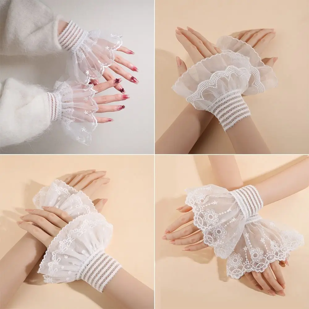 Victorian Detachable Sleeves Cuffs Solid Color Costume Accessory Fake Sleeves Cuffs Lace Ruffled Wrist Stage Performance