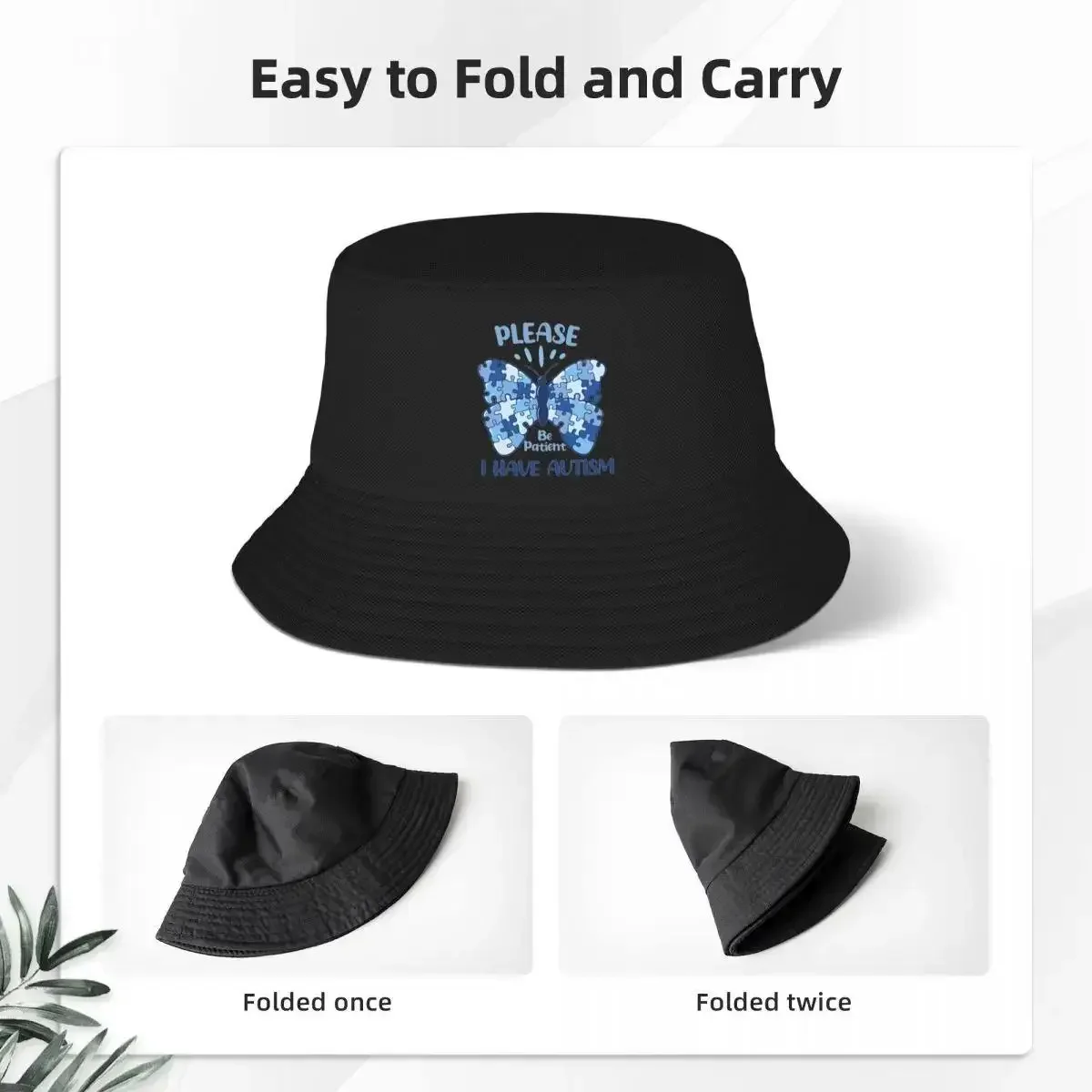 Please Be Patient I Have Autism Bucket Hat for Unisex Summer Vocation Butterfly Bob Hat Street UV Protection for Outdoor Sports