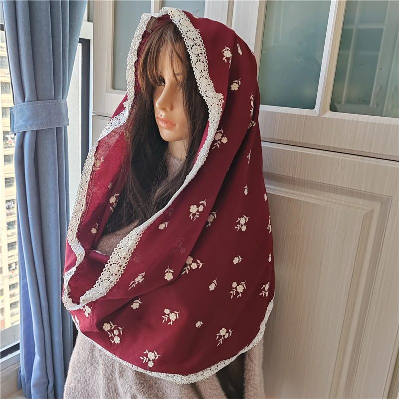 القطن الأخضر المطرزة الأزهار مانتيلا الكنيسة رئيس تغطي النساء الكاثوليكية هدية اللاتينية كتلة خمر زهور الصلاة حافة الدانتيل