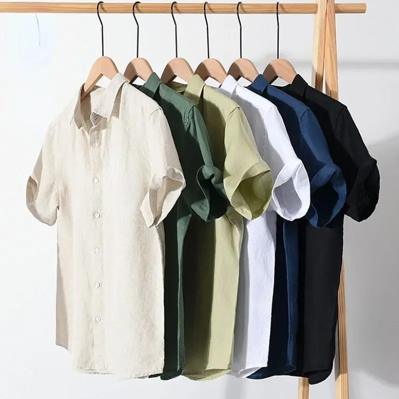 High Quality Cotton Linen Men's Summer Fashion Shirt C Thickened Fleece Lined Special Wide Fit  Collar Nine Sleeve Length