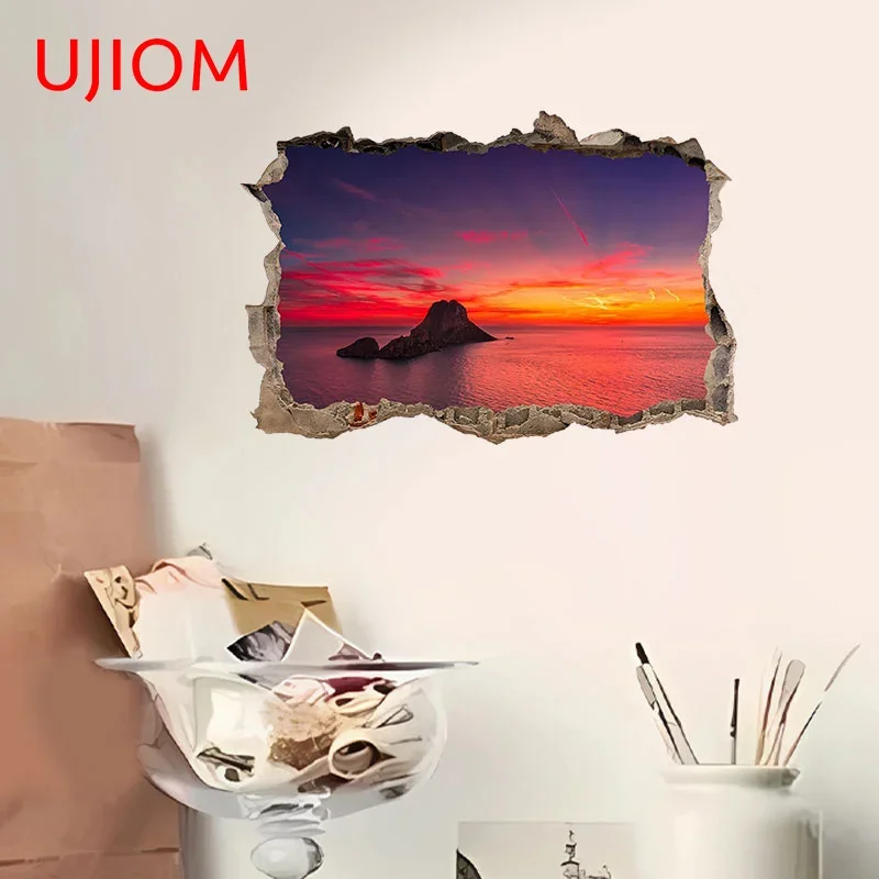 UJIOM 13cm X 8.7cm Beach Beautiful Wall Sticker Setting Sun Vinyl Decals Scratch-Proof Living Room Wallpapers Home Decor Modern