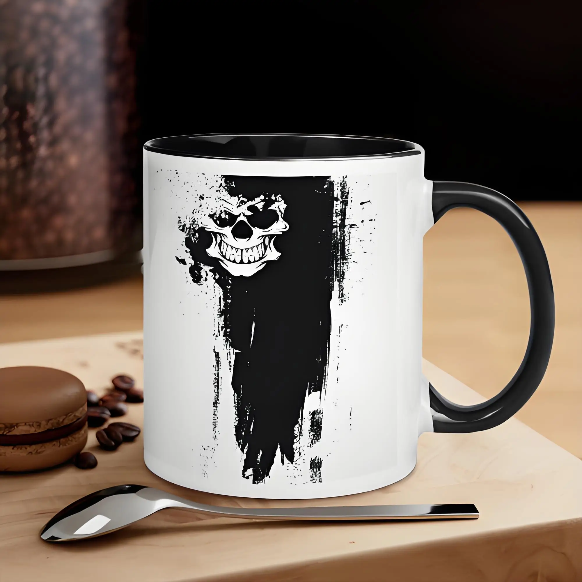 

Coffee mug, skull art pattern, kitchen ceramic drinkware, Halloween gift, suitable for friends, colleagues, loved ones