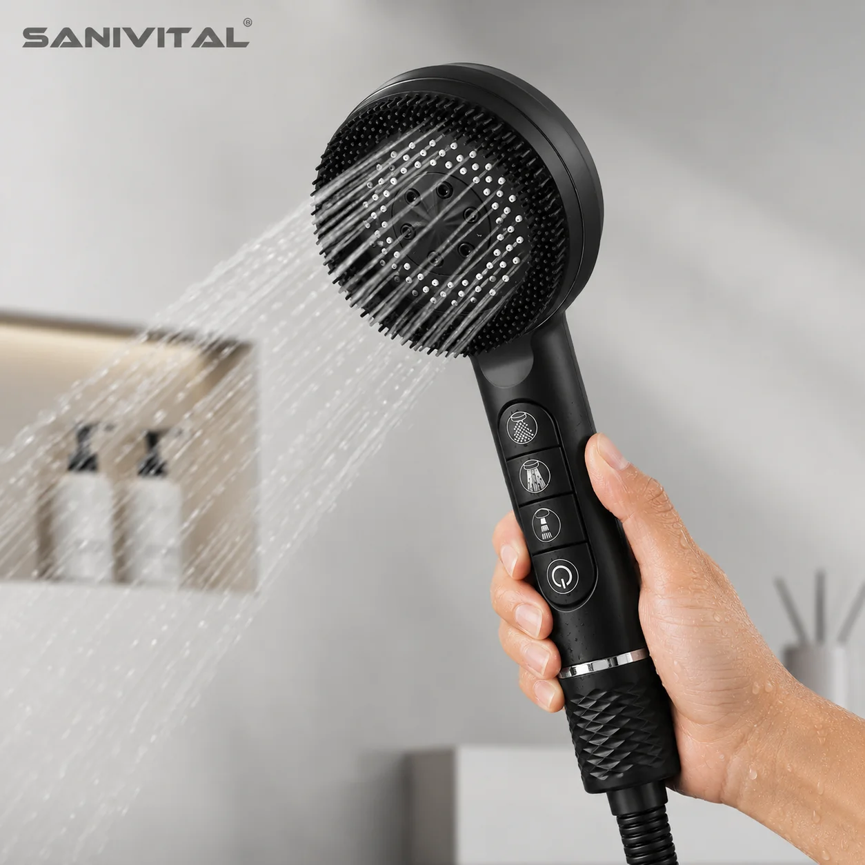 

SANIVITAL Black 3 Spray Modes Filtered Handheld Shower Head with High Pressure Water Purifier Sprayer