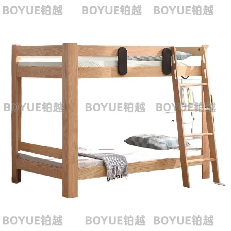 Solid Oak Bunk Bed Double Deck Twin Size Loft Frame for Kids Adults Sturdy Wooden Two Tier Sleeping Furniture Space Saving