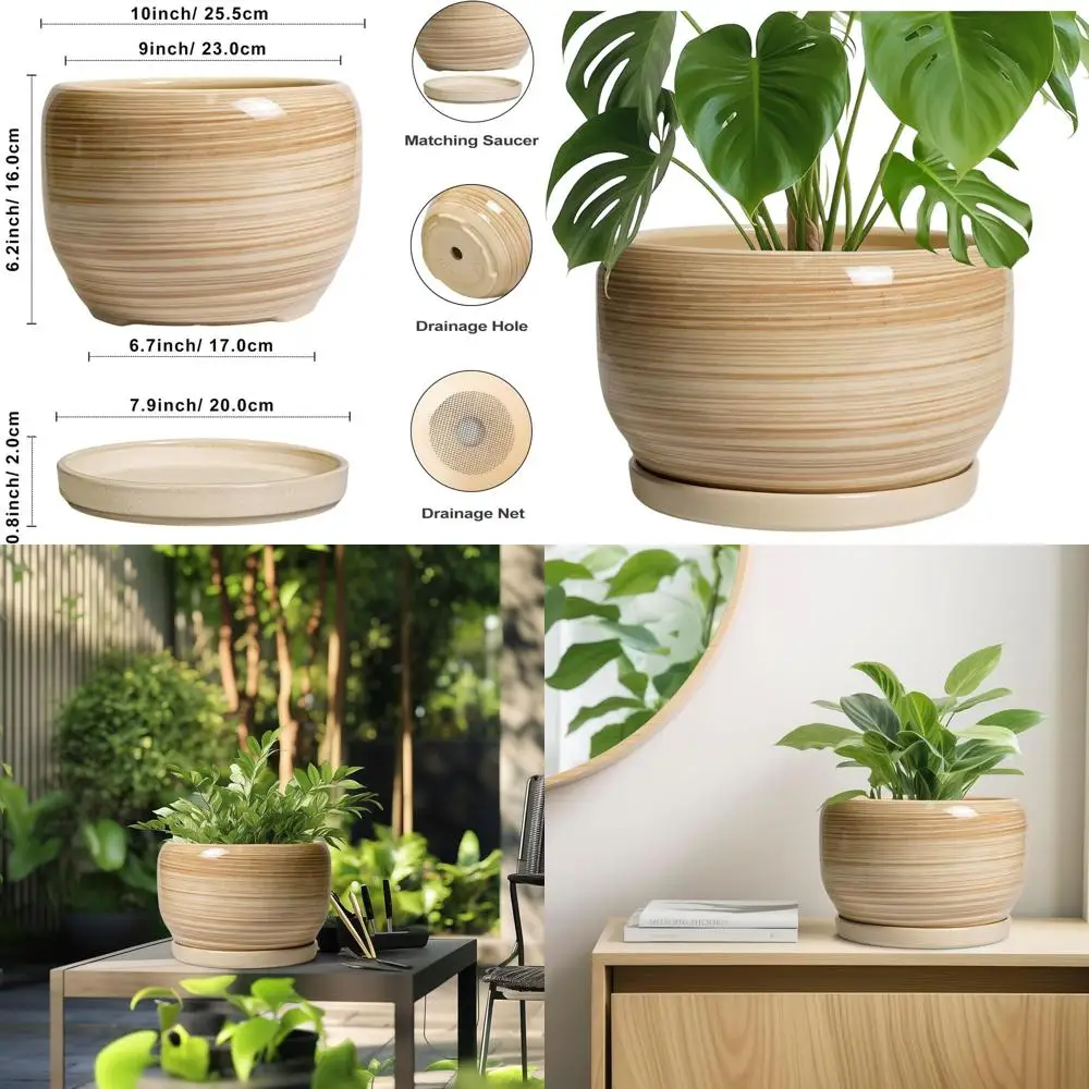 

Круглый желтый керамический горшок для растений (10 см) с дренажом и поддоном – современный декоративный кашпо для улицы и дома, подарок для женщин, садовый сувенир