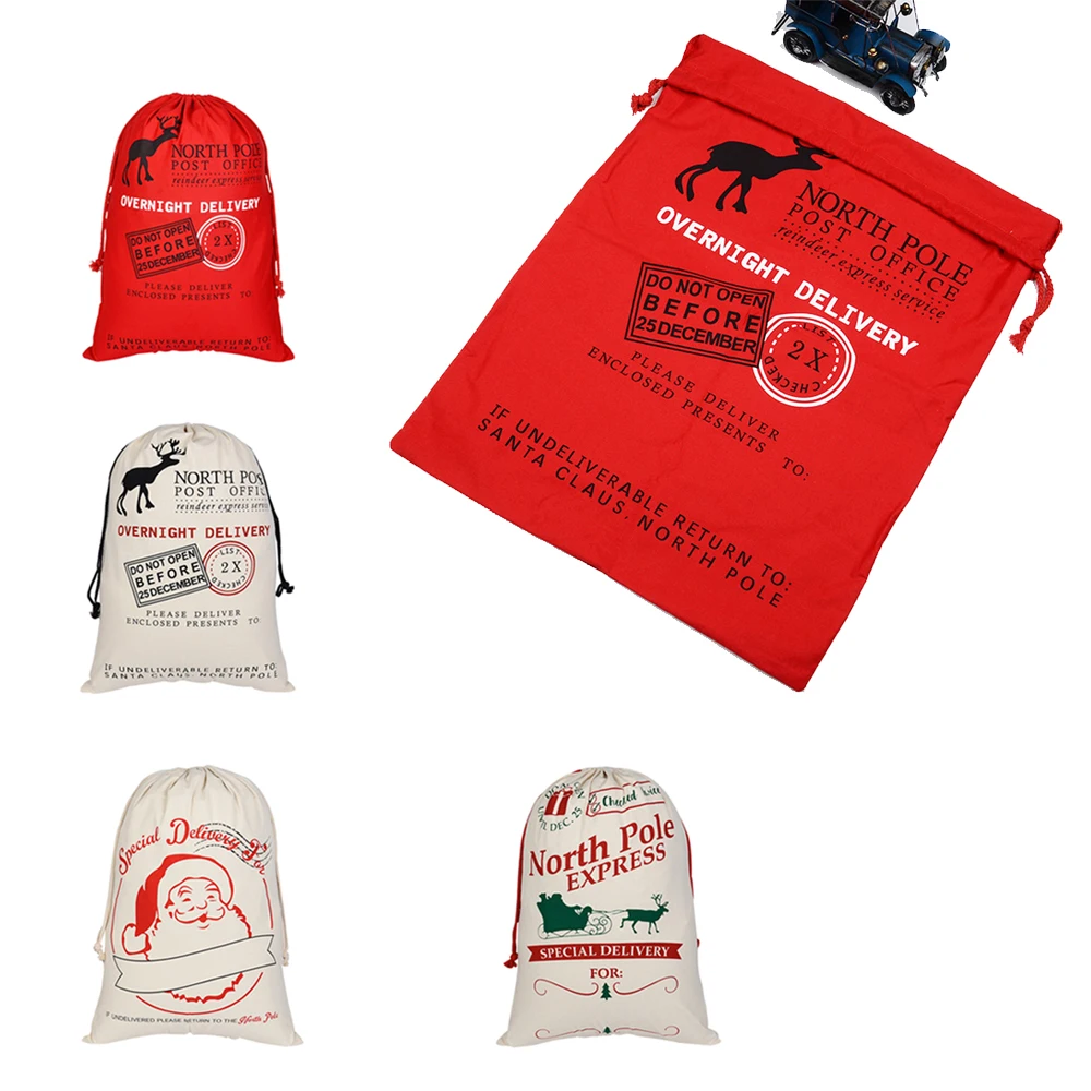 

Christmas Gift Bags Large Size Drawstring Fabric Reusable Holiday Wrapping Santa Present Decorative Home Festive Ornaments Candy