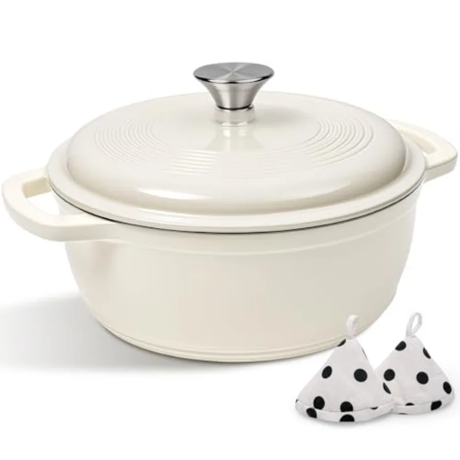 

Эмалированная чугунная жаровня с крышкой - 5QT, для выпечки хлеба, с хлопковыми подставками - Прочная посуда для приготовления пищи