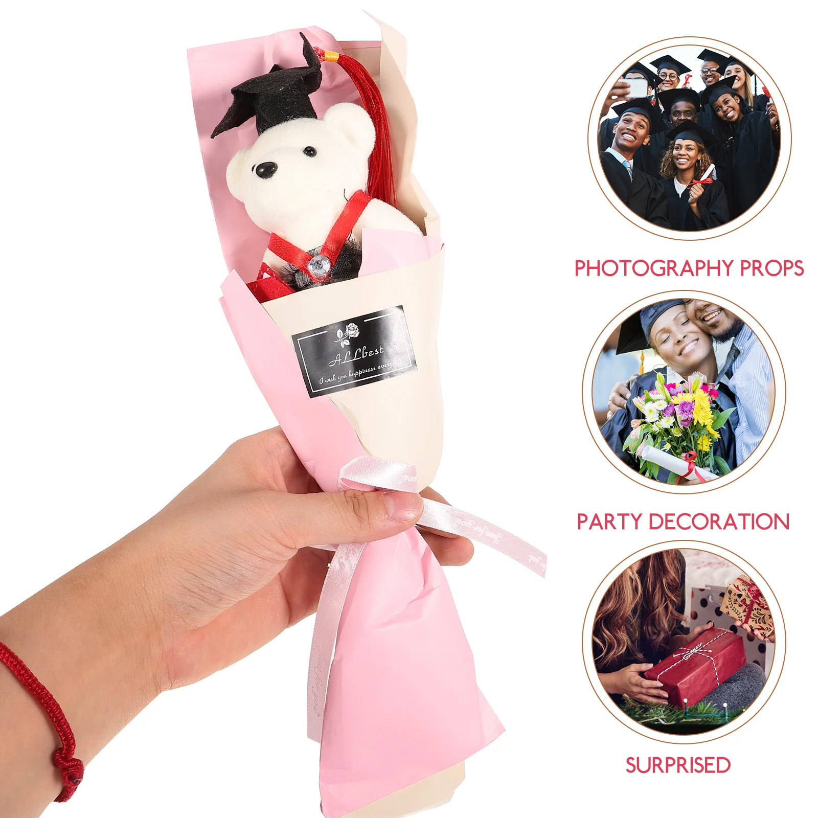 Bear Key Holder Graduation Bouquet Pink Decor Plush for Gifts Black Cloth Man Men