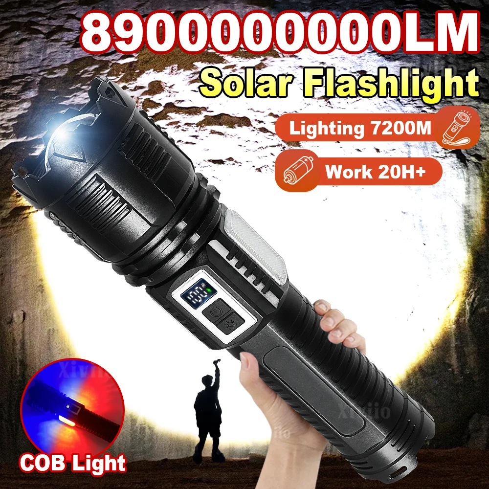 

Сверхмощный солнечный фонарь 89000000LM: Суперяркий, дальнобойный, портативный тактический фонарь с солнечной зарядкой для кемпинга и активного отдыха,фонарик мощный,зум-фонарик,фонарик аккумуляторный мощный