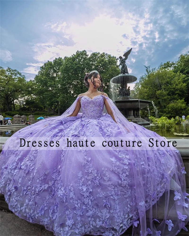 أرجواني أرجواني فساتين Quinceanera الحلو الأميرة الكرة ثوب 2025 رداء حفلات عيد ميلاد كيب مخصص Vestidos De 15 Quinceañera