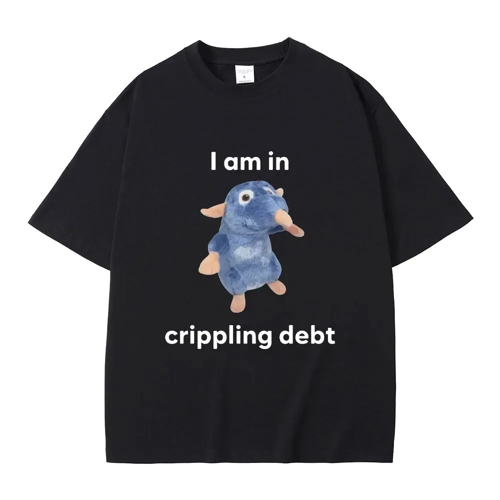 I Am in Crippling Debt T-shirt Cute Funny Rat Graphic Print Tshirt Men Women Casual Oversized Short Sleeve Men Pure Cotton Tees