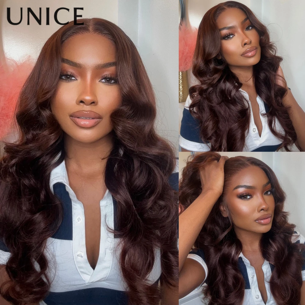 

UNice 13x4 Pre-Everything Lace Frontal Wig Auburn Brown Loose Wave Human Hair Wig With Invisi Drawstring & Face Framing Layers