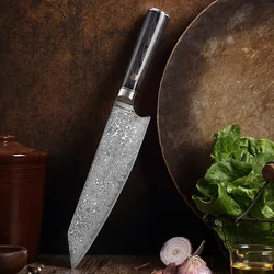 8 Inch Damascus Steel Chef Knife 67 Layers Japanese Kiritsuke Nakirii Knife VG10 Blade Sushi Salmon Slicing Knives