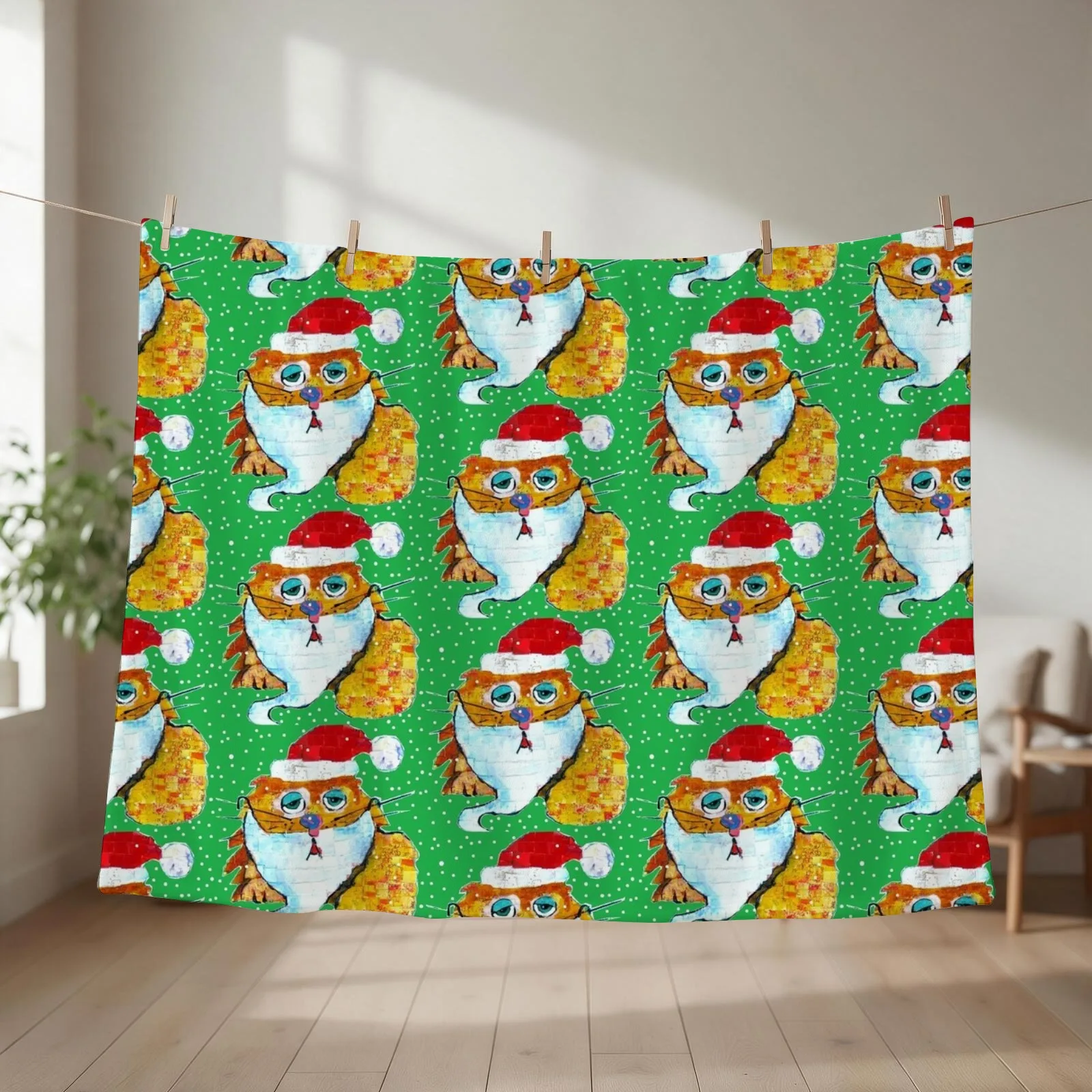 Santa Cat Throw Blanket couch cozy soft plush fuzzy picnic outdoor blanket