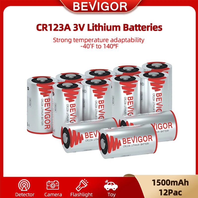 

BEVIGOR 3V CR123A Lithium Batteries 12 Pack 1500mAh Photo Lithium Battery, 3 Volt Batteries, Long-Lasting For Flashlight