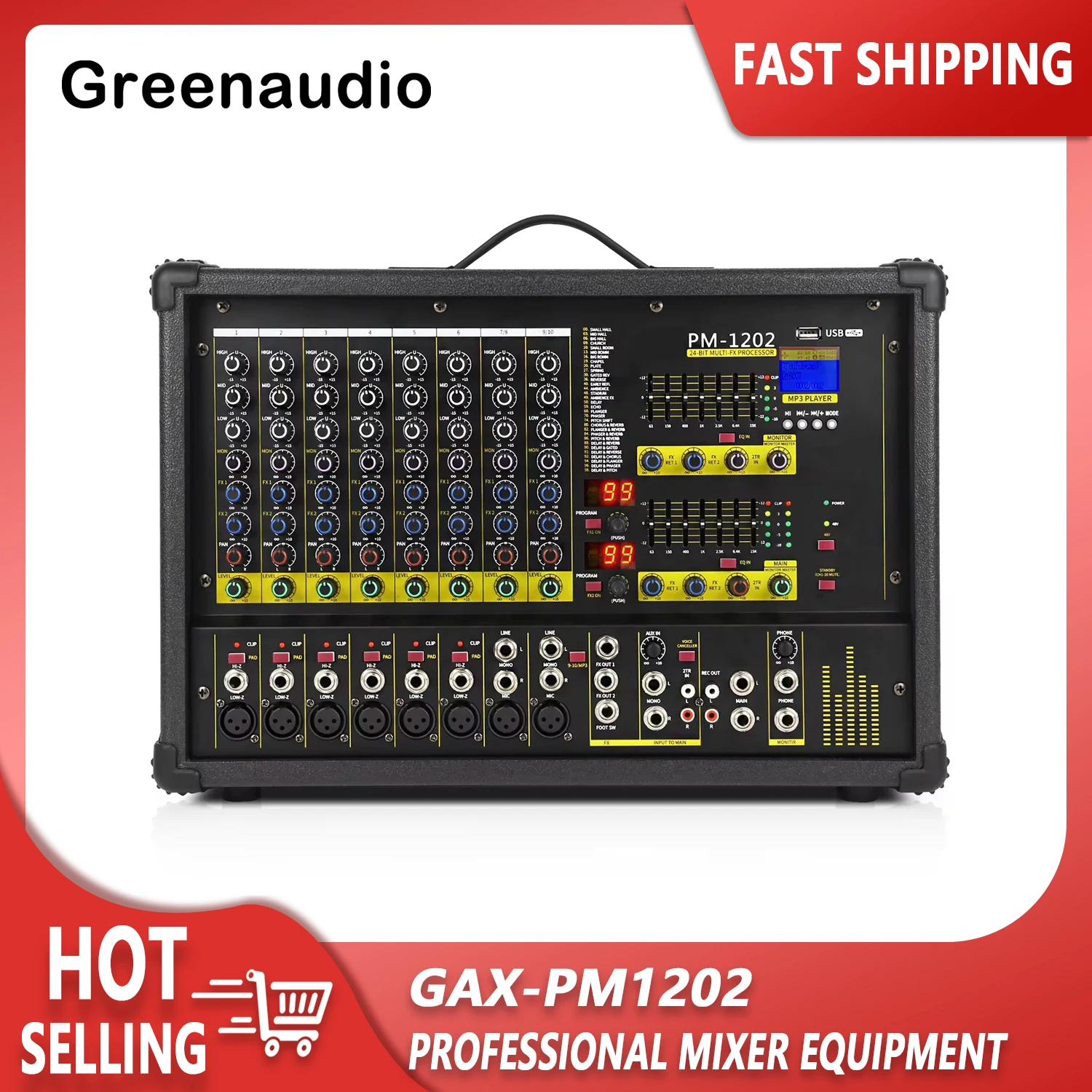 GAX-PM1202 Dual 99 DSP Effects Digital Audio Mixing Console 10 Channel Outdoor Stage Power Mixer