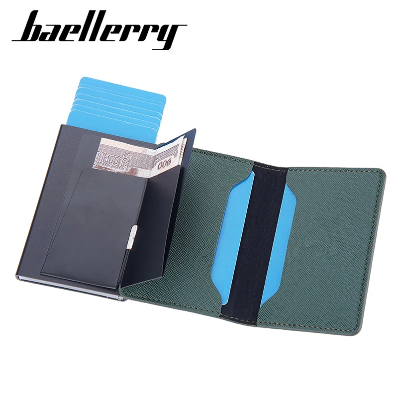 Baellerry RFID Short Men Wallets Name Engraving Mini Card Holders  Brand Male Purses Luxury PU Leather Men\'s Wallet