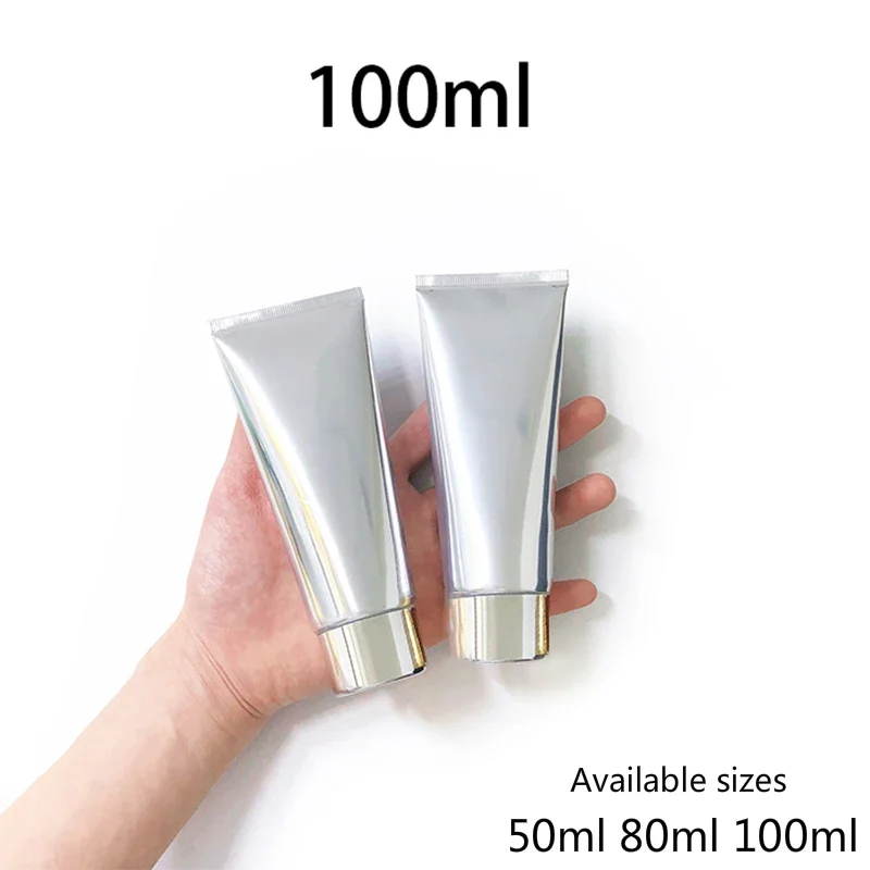 

50ml 80ml 100ml Silver Aluminum Plastic Soft Tube Skin Care Cream Refillable Squeeze Bottle Makeup Lotion Packaging Container