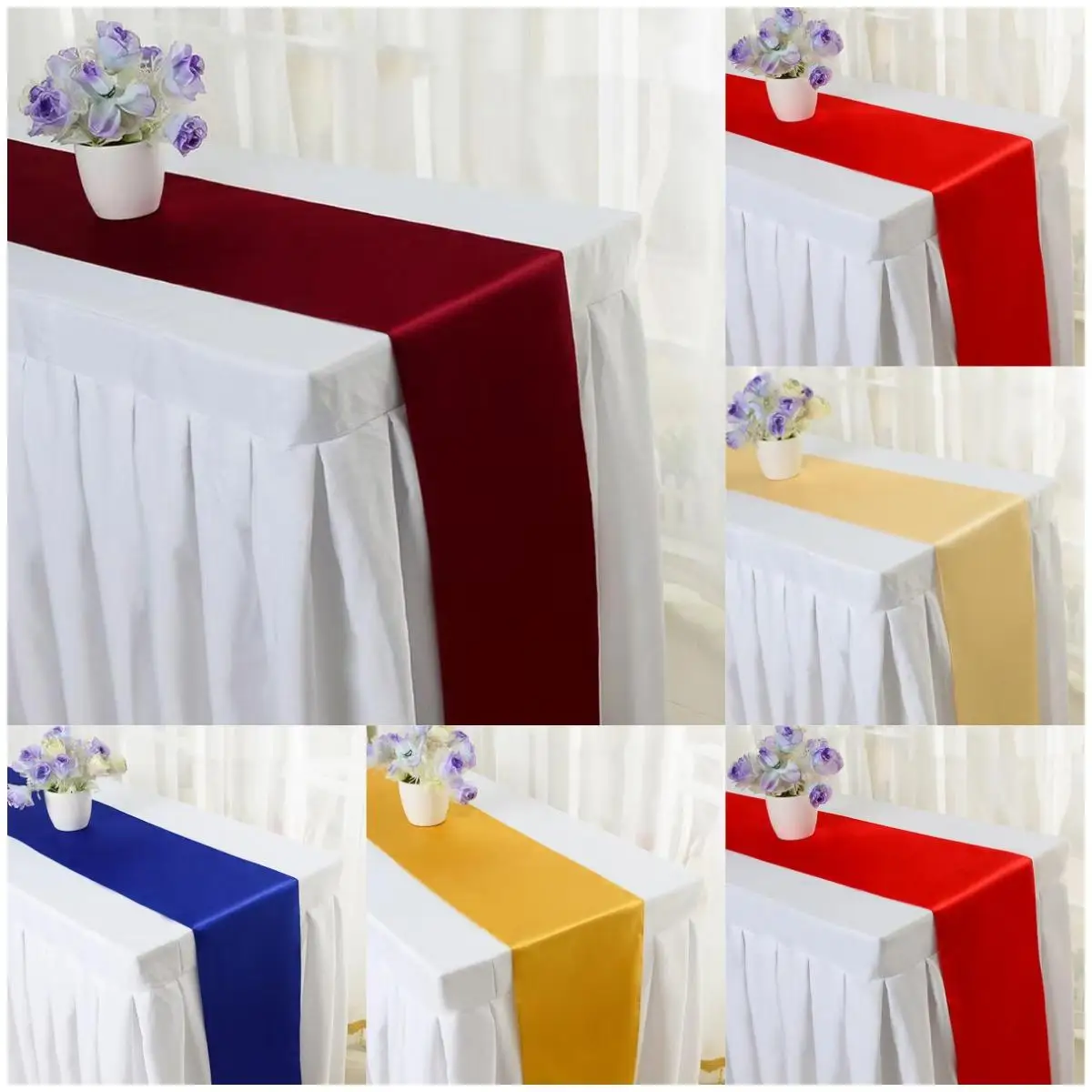 

10 Pieces Satin Table Runners Colourful For Wedding Birthday Party Banquet Decorations Hotel Meeting Room Long Table