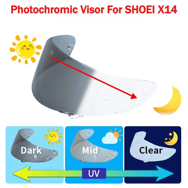 Photochromic Shield Visor Lenses for SHOEI X14 X-14 Z7 NXR CWR1 CWR-1 RF1200 RF-1200 Xspirit3 X-Spirit III X-Fourteen RYD CWR-F