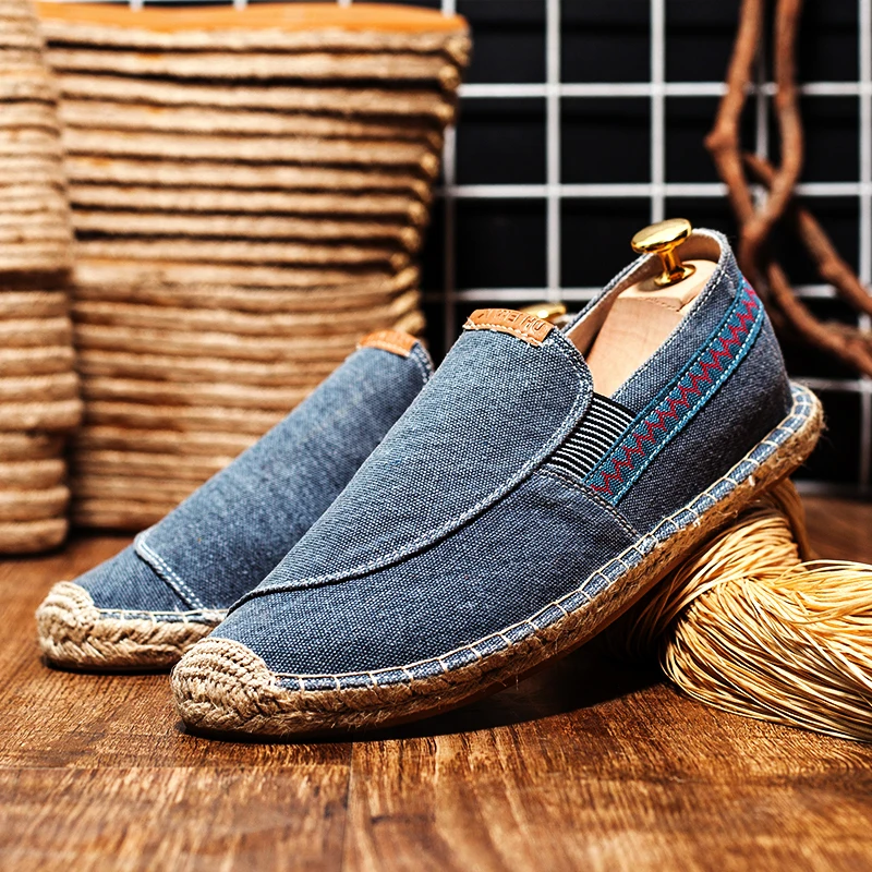 Breathable Men Casual Shoes Hand-made Male Canvas Shoes Soft Men's Flats Outdoor Non-slip Linen Shoes Comfortable Free Shipping