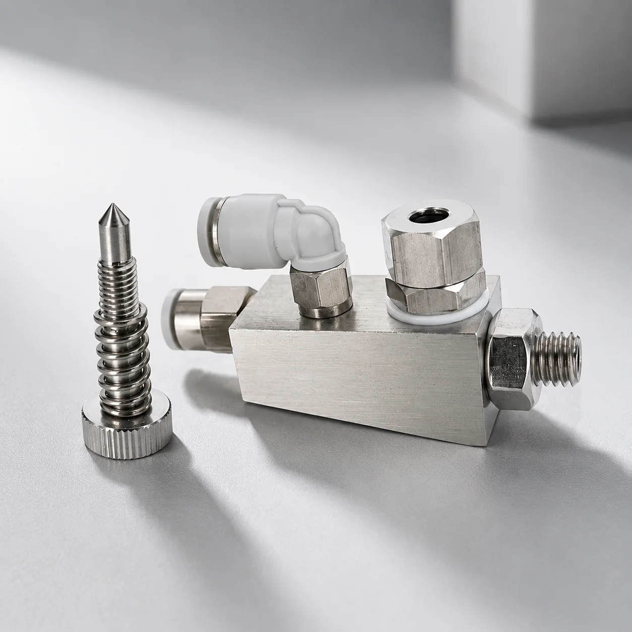 Adjustable Stainless Steel Air Atomizing Nozzle, Compressed Water Atomizer, Fine Mist Humidifier Nozzle for Industrial Cooling