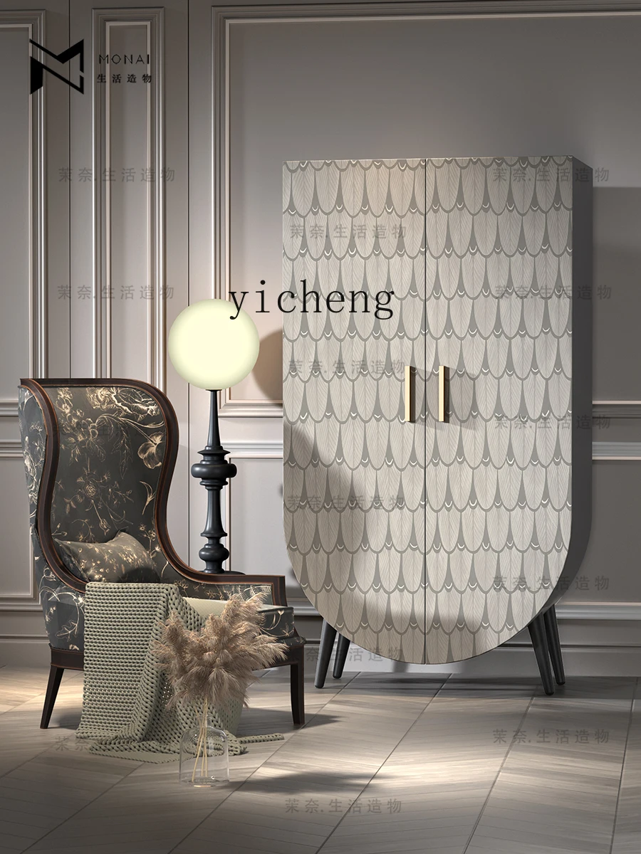 TQH French retro engraved pattern wardrobe living room decorative side cabinet room locker