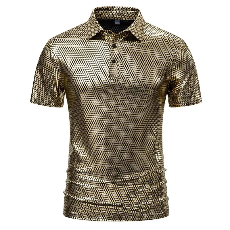 

Summer New Short Sleeved Polo Shirt for Men's Fashionable Glossy Short Sleeved Lapel T-shirt Polo Shirt