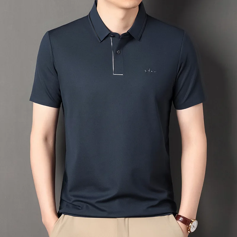 High end polo shirt, comfortable and breathable T-shirt, men\'s short sleeved, fashionable and handsome, embroidered and casual