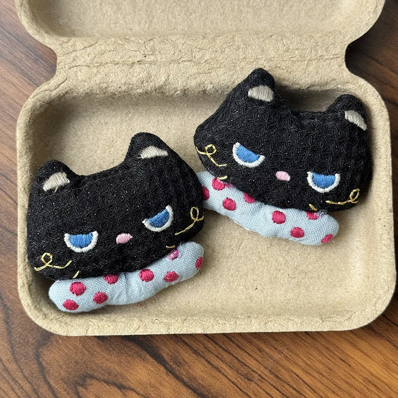 Brooch Padded Fabric Cartoon Black Cat Handmade DIY Embellishment for Headwear Bags Shoes Jacket Cute Lightweight