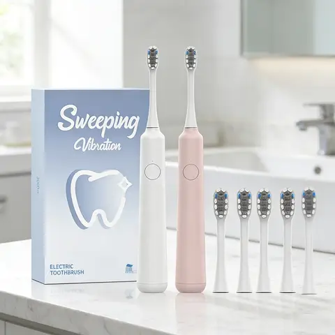 DOCOLAB Sweeping Vibration Sonic Electric Toothbrush 1 Pack Rechargeable Toothbrushes with 6 Heads IPX7 Waterproof Whitening