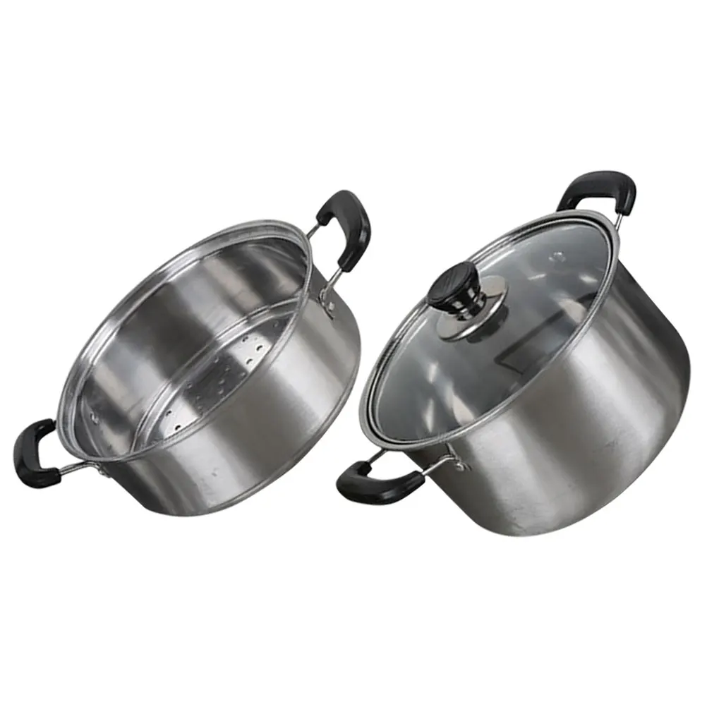 

1 set 1 Set Stainless Steel Steamer With Lid For Soup Noodle Hot Pot Cooking Reusable Kitchen Tool Steam Pot Food Steamer