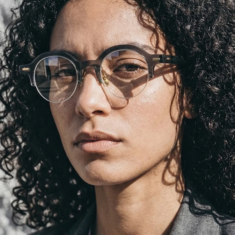 

Retro round Half Frame Glasses Small Face for Women Myopia Reading Eyewear Acetate High Quality Men Optical Prescription Eyeglas