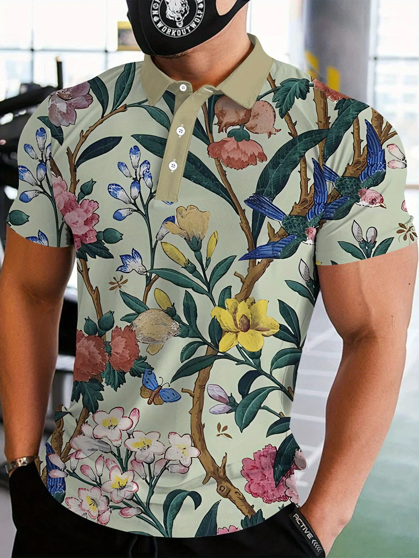 New men's short-sleeve polo shirt T-shirt, loose-fitting and tailored with printed patterns, versatile basic crew-neck top suita