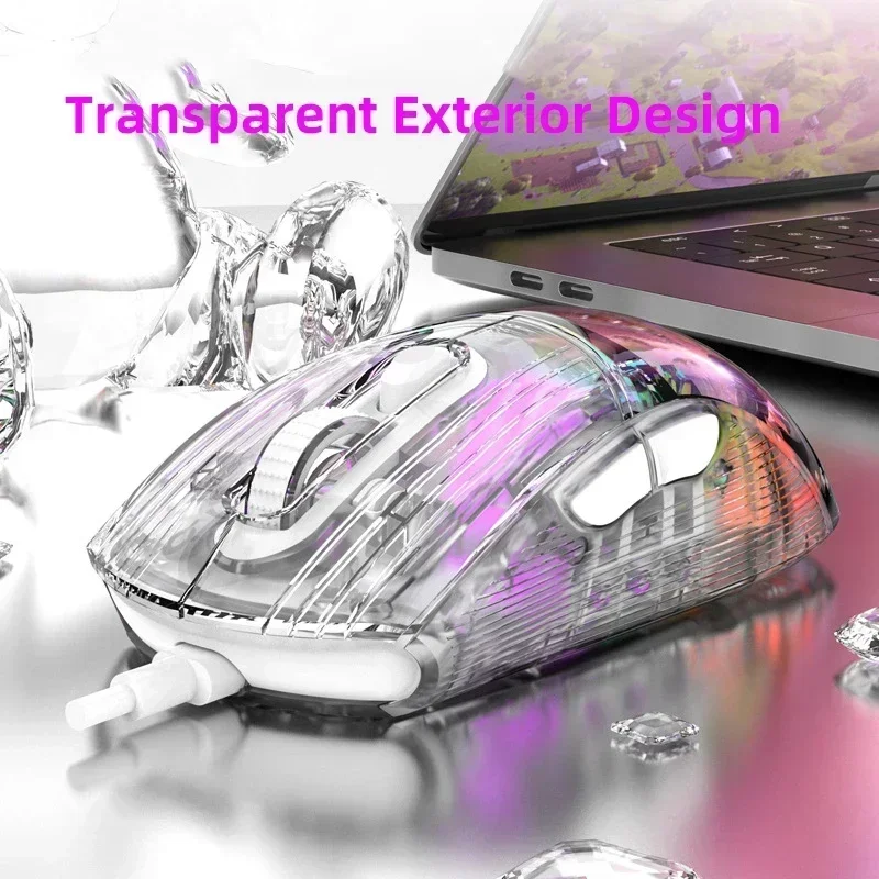 ZLRLMHY X400 Transparent Full Crystal 1000Hz Rgb7 Button Programmable Wired Office Gaming Macro Mouse Laptop