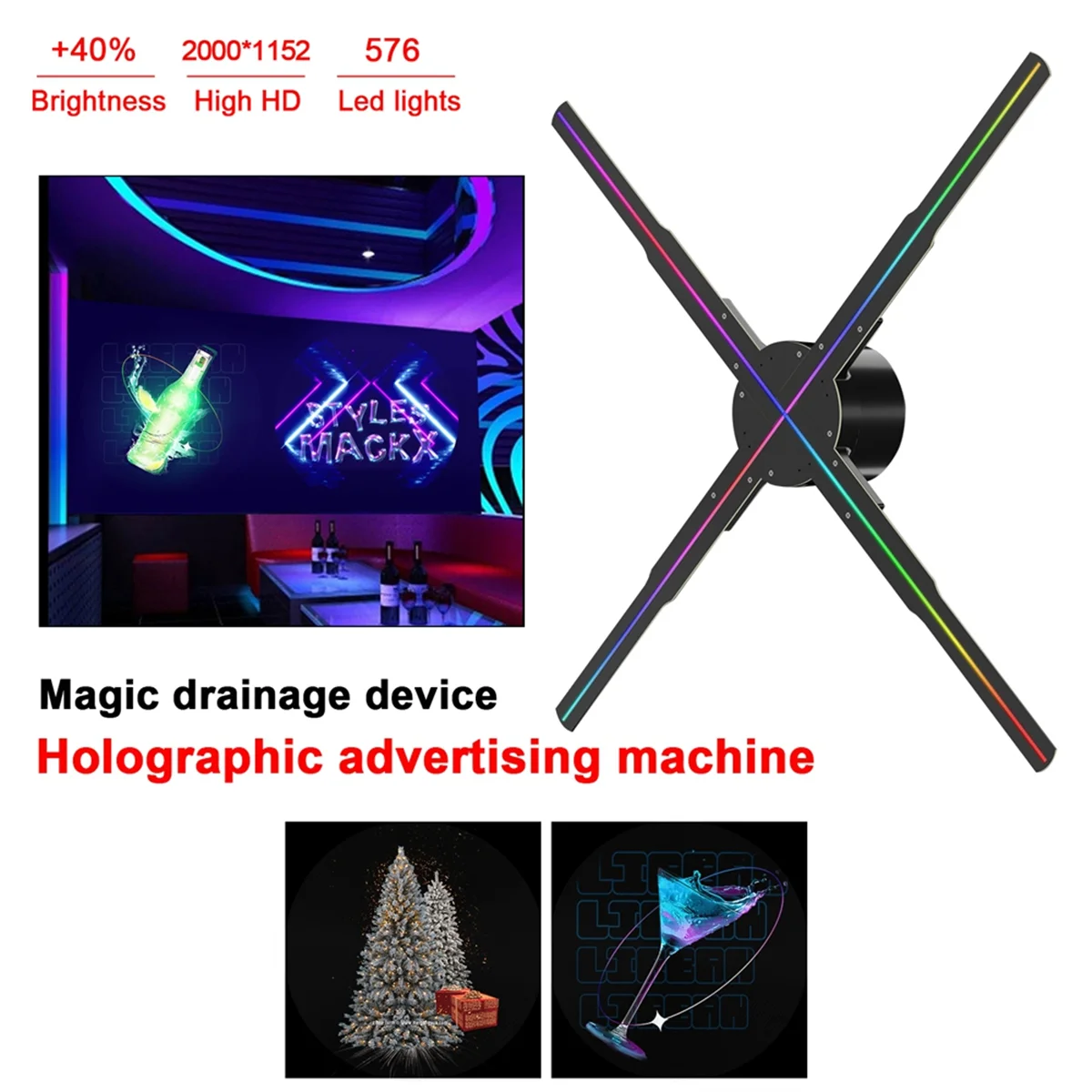 X62A_WiFi 3D Holographic Projector 576LED APP Control US Plug