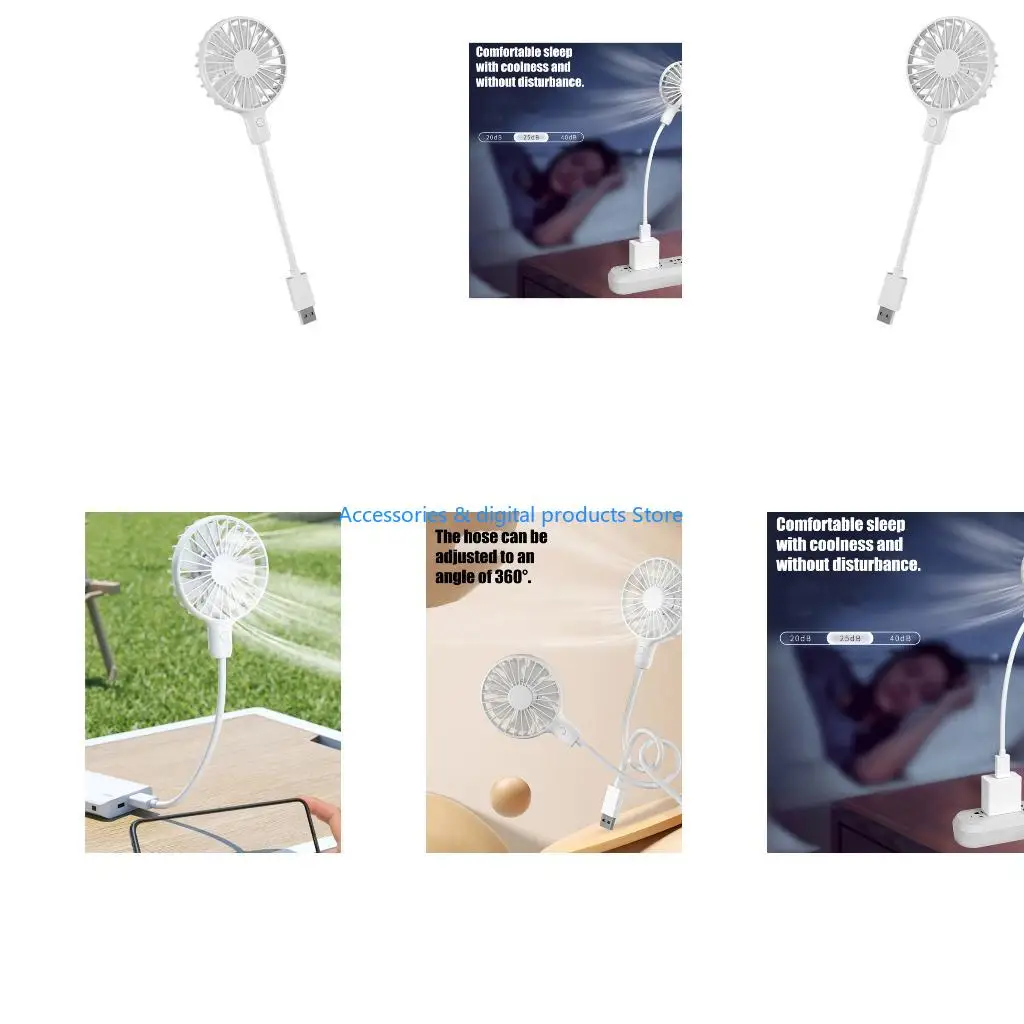 77JD Multiple Directional Miniature USB Cooling Fan With Soft Tube Mounting For PC Monitor Dashboards Nightstands