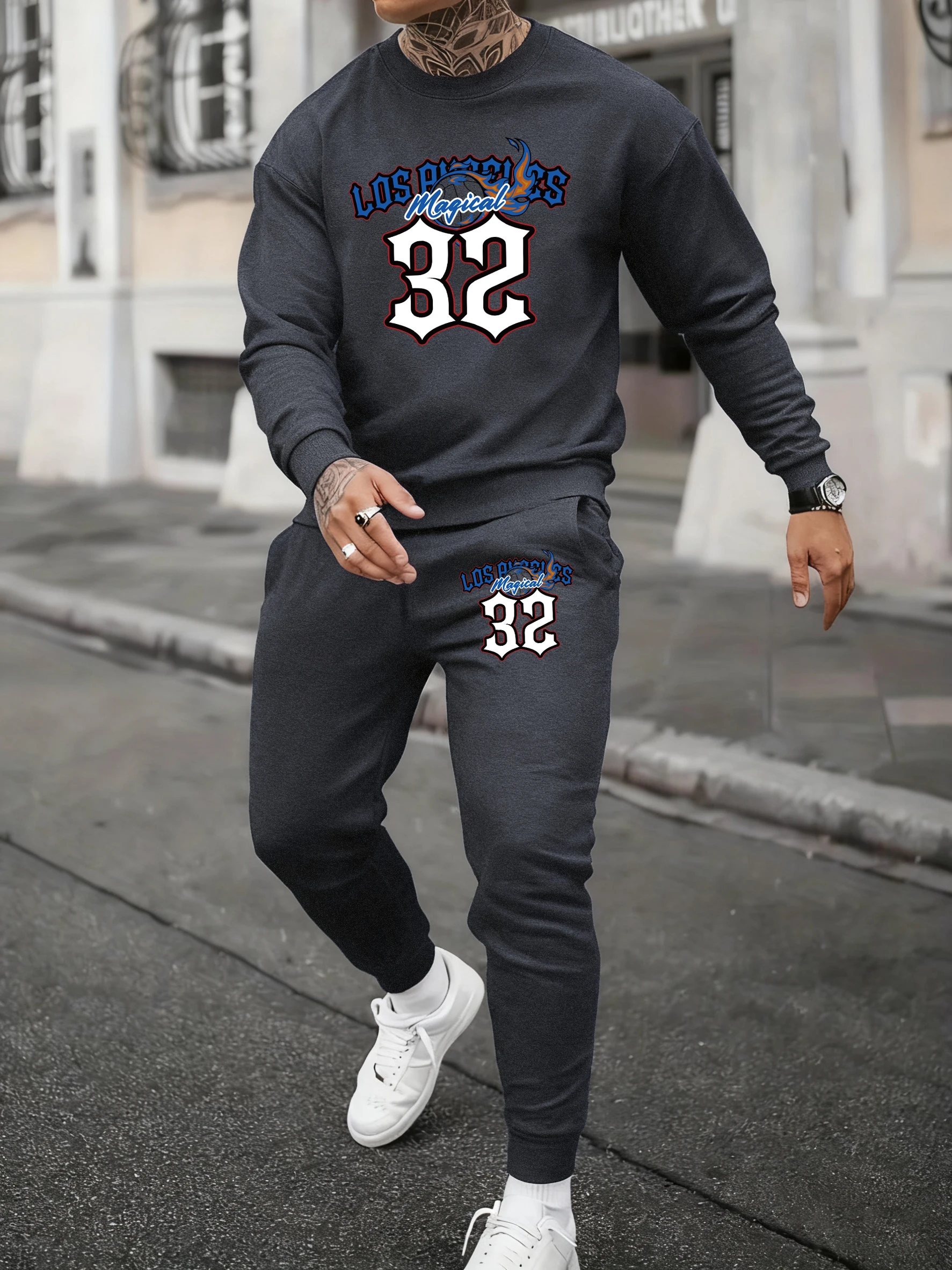 

Los Angeles Magical Number 32 Pattern Man'S Sportswears Suit Fleece Pocket Sportpants Winter Sweatshirts Sport Soft Streetwear
