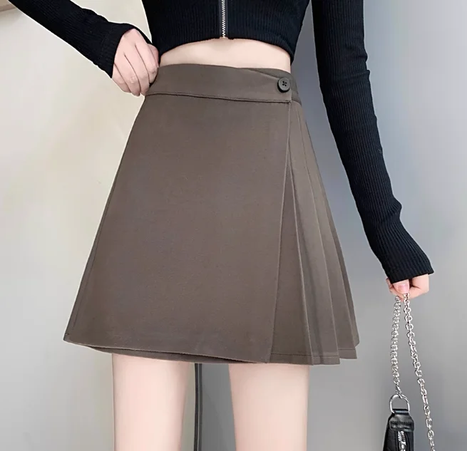 Gonna a trapezio irregolare in lana autunno inverno di grandi dimensioni Moda versatile Riduzione dell'età Vita alta Ragazze dolci Gonne in tinta unita