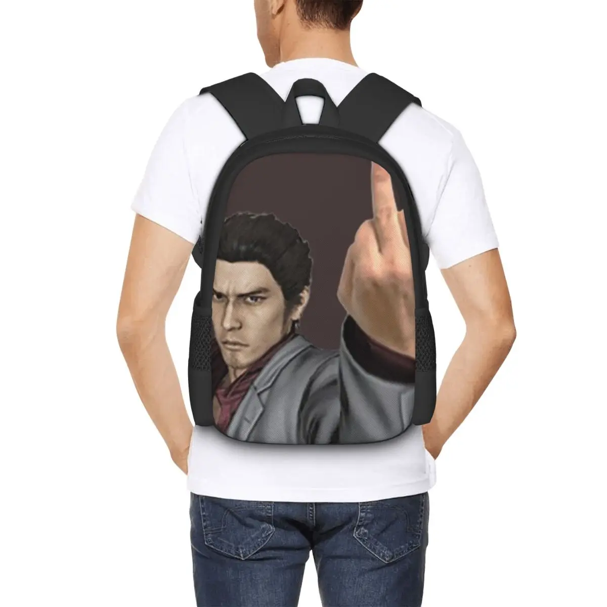 Kazuma Kiryu Middle Finger Backpack Hot Sale Daypack Large Capacity Kids BookBag School Bag Shoulder Bags for Men Women