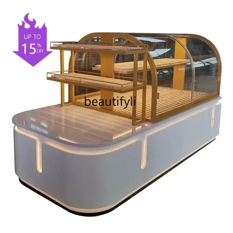 PPP CBread cabinet arc middle island wrought iron titanium plated cake model glass display cabinet