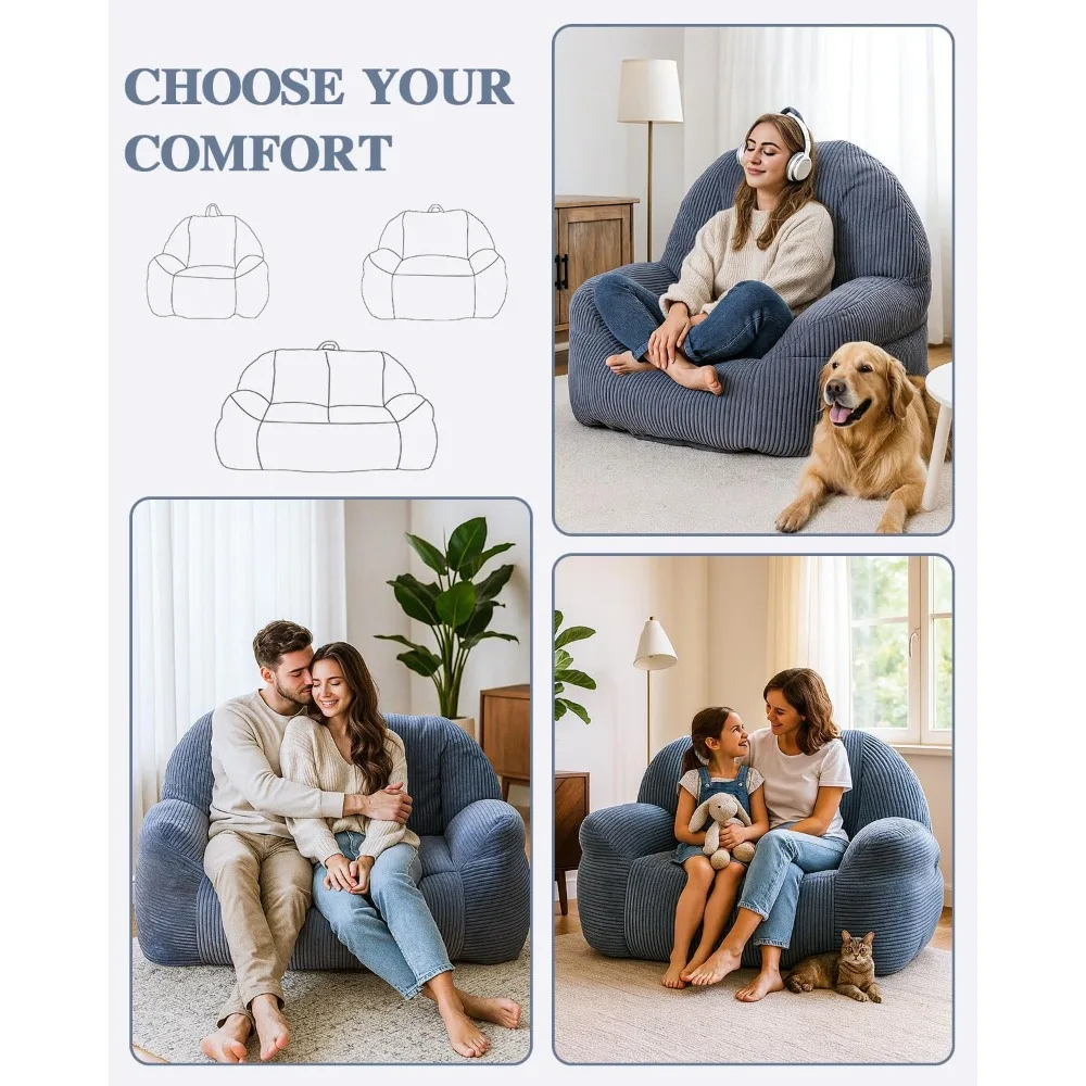 كرسي بين باج من الفرو الصناعي الفاخر بحجم الكبار مع رغوة الذاكرة عالية الكثافة، أريكة مريحة باللون الرمادي