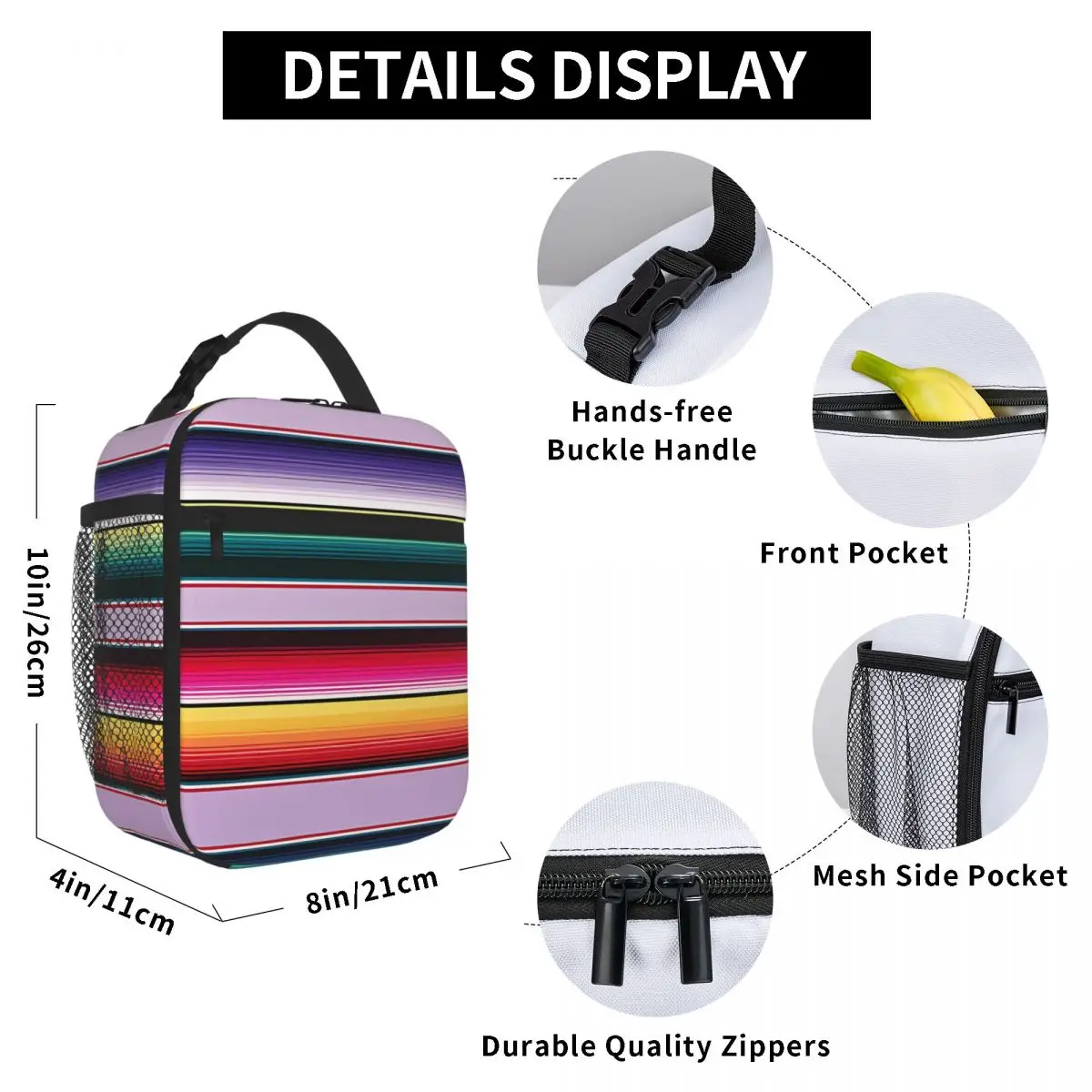 Bestselling Lilac Sarape Saltillo Modern Style Mexican Geometric Office Lunch Bag Office Meal Prep Portable Lunch Bag
