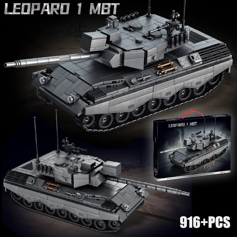 Military 916pcs Leopard 1 Main Battle Tank Model Building Blocks Bricks Set Assembly MOC Leopard I Tank Toys For Adult Gifts