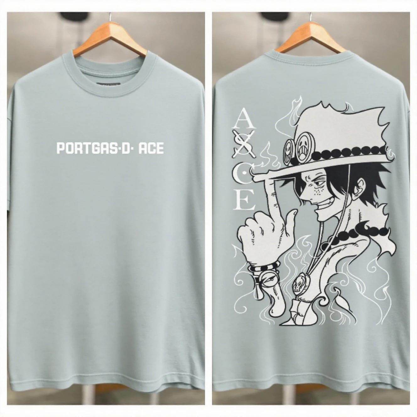 원피스 포트가스 D. 에이스. 남성 및 여성용 2026 신상 애니메이션 양면 프린트 미국 트렌디 패밀리 반팔 티셔츠